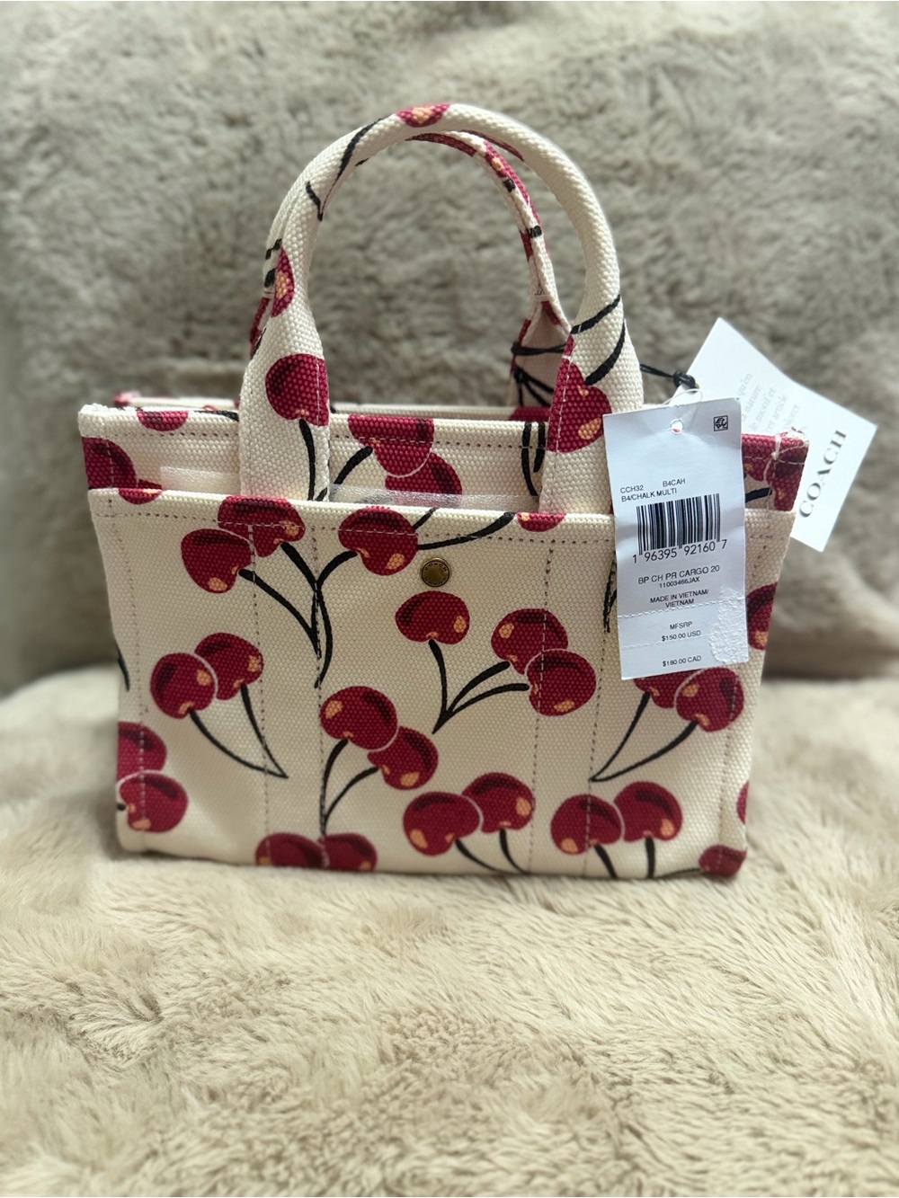 Coach Cherry-Print Mini Tote in Pink and Red - Picture 2 of 4